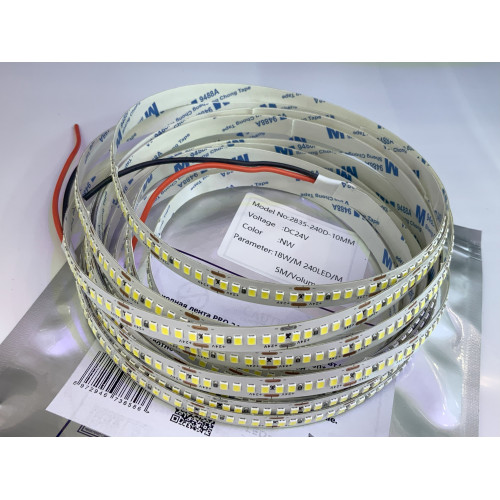 Светодиодная лента PRO 180led/m,4000 К,24 В,15 Вт/м, 1920 лм,Ra 90,Режущий 50 мм (24В),Размер 5000*10мм*2.2мм   LED PRO IP33 24В 15Вт/м NWP/4000К 180 Led/м 10мм         