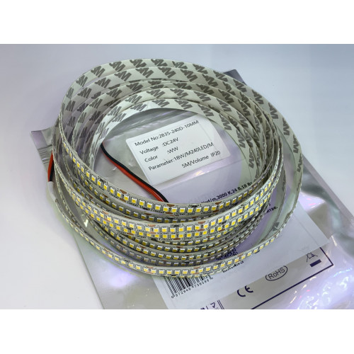   Светодиодная лента PRO 240led/m,3000 К,24 В,18 Вт/м, 2220 лм,Ra 90,Режущий 50 мм (24В),Размер 5000*10мм*2.2мм   LED PRO IP33 24В 18Вт/м WWP/3000К 240 Led/м 10мм         